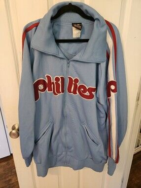 Phillies Vintage Light Blue Track Jacket with Red Script